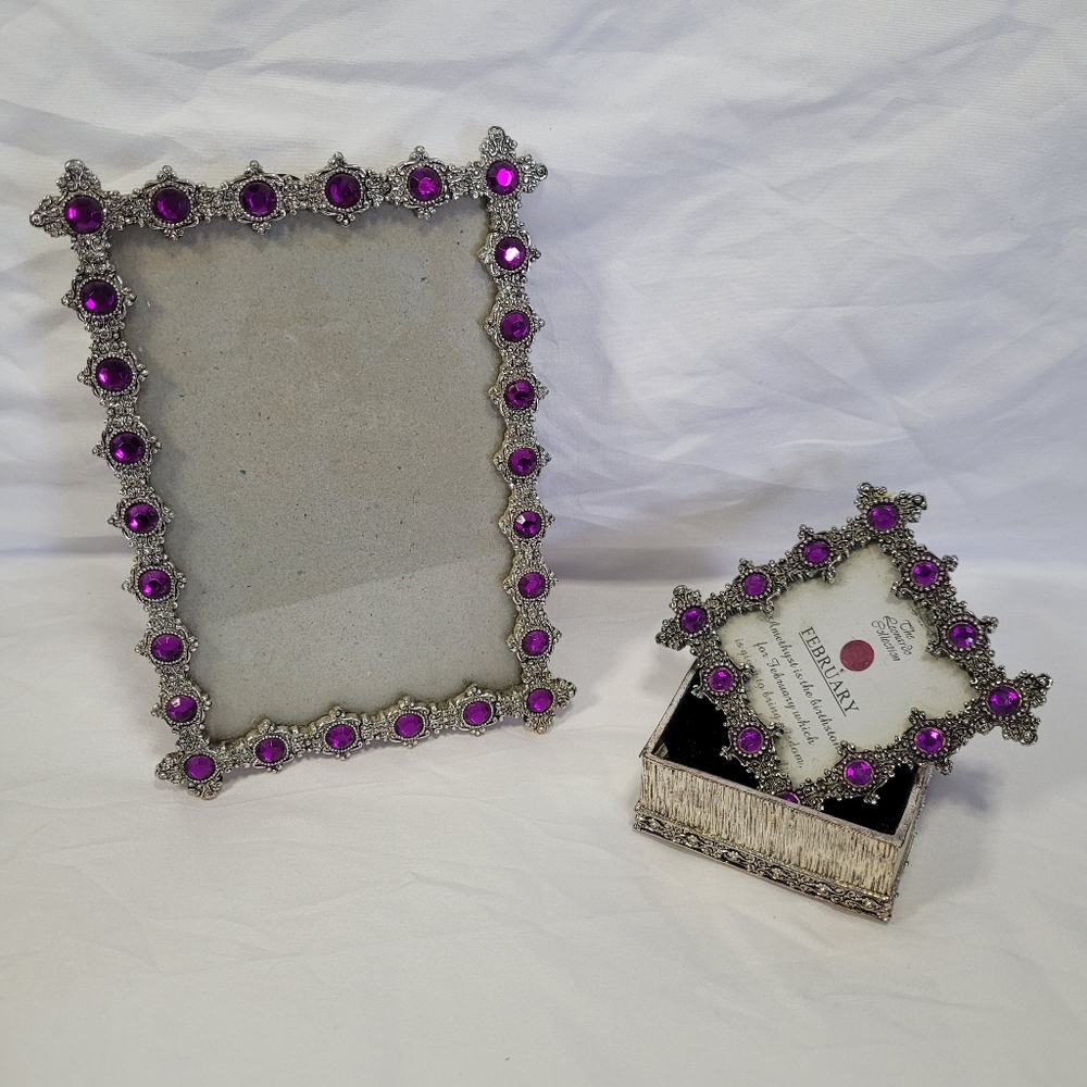 The Leonardo Collection FEBRUARY Amethyst Photo Frame And Jewerly Box Set